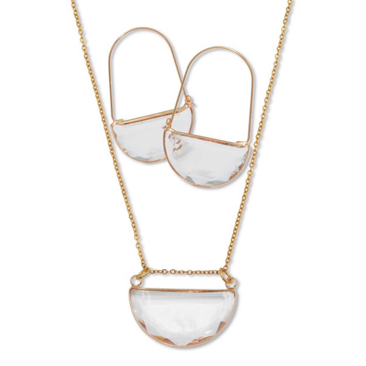 Crystal Half Moon Goldtone Necklace and Earring Set