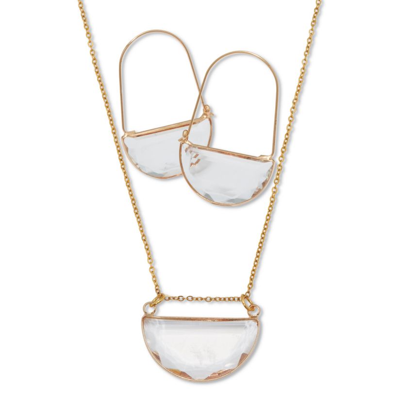 Crystal Half Moon Goldtone Necklace and Earring Set