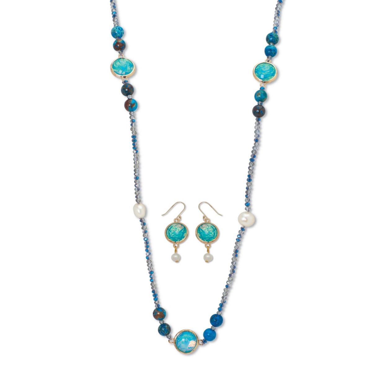 Simulated Blue Opal Necklace and Earring Set