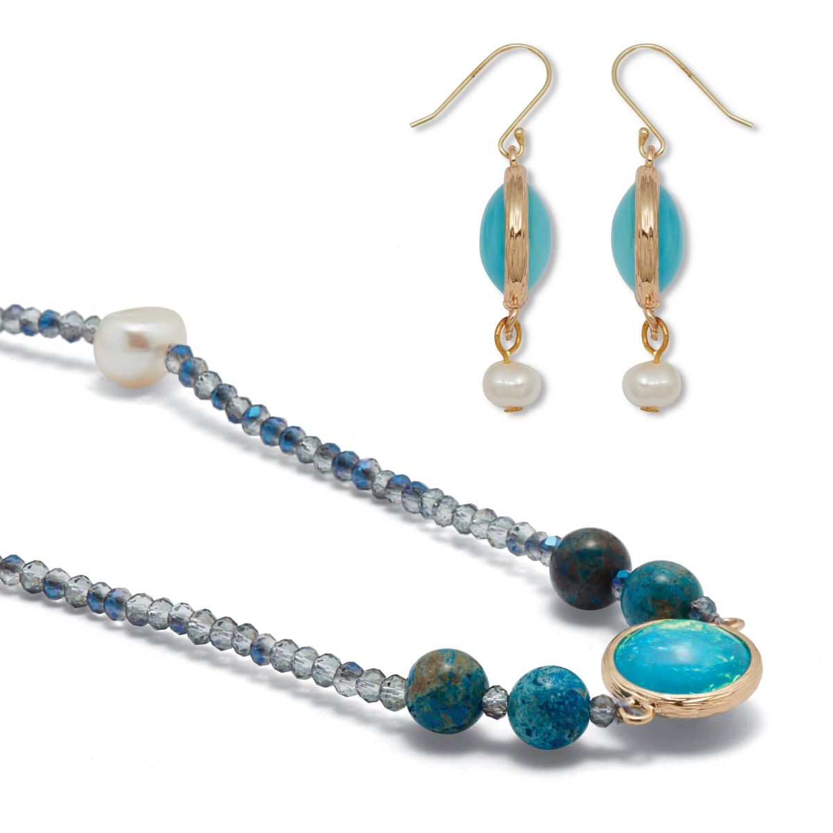 Simulated Blue Opal Necklace and Earring Set