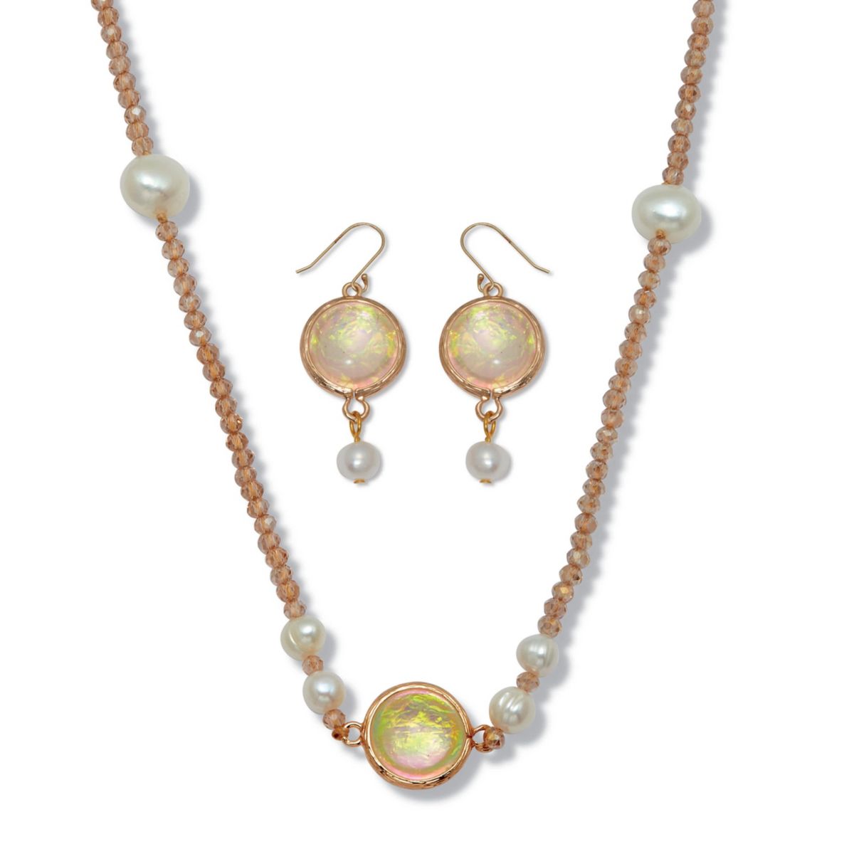 Simulated Opal and Pearl Necklace and Earring Set