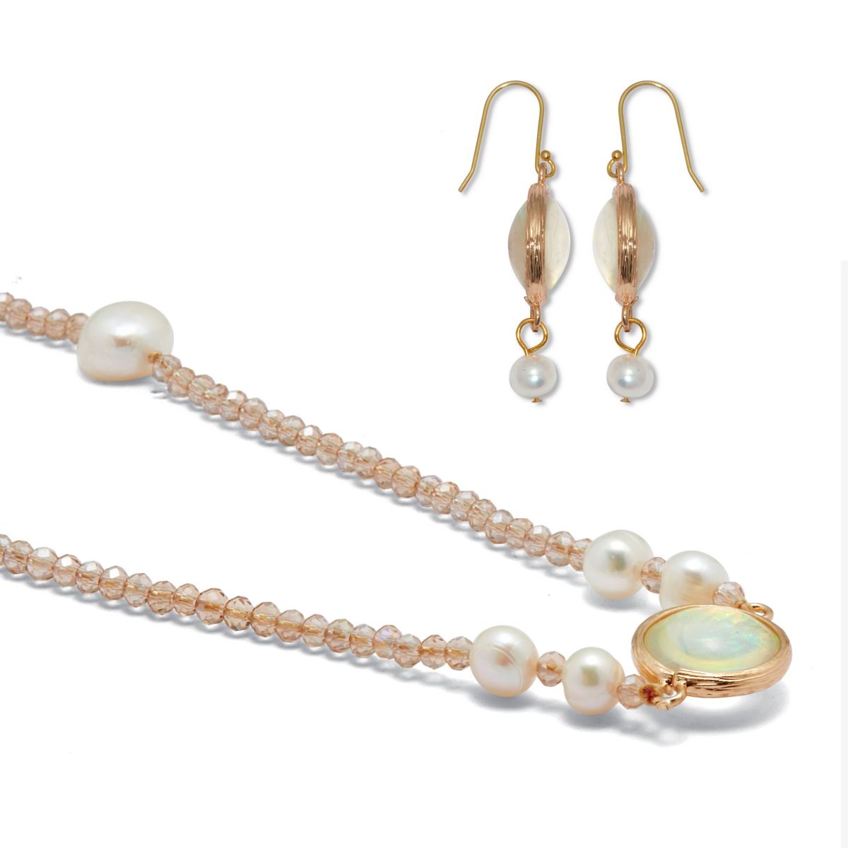 Simulated Opal and Pearl Necklace and Earring Set