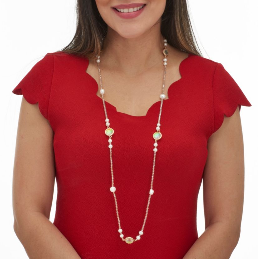 Simulated Opal and Pearl Necklace and Earring Set