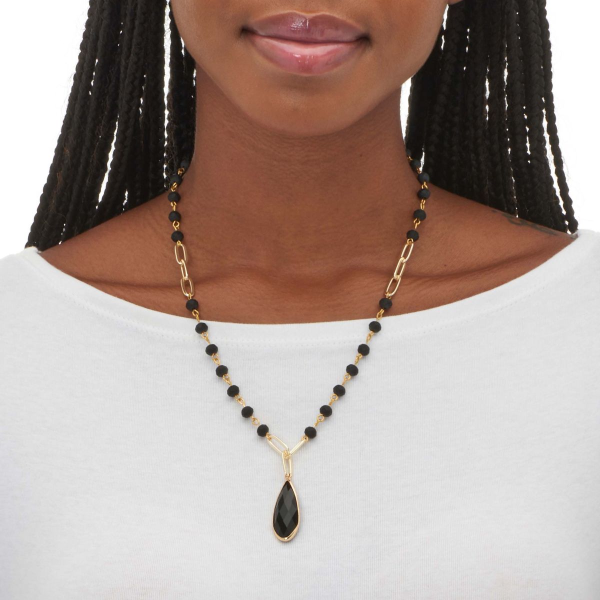 Black Crystal Goldtone Vintage-Inspired Necklace and Earring Set
