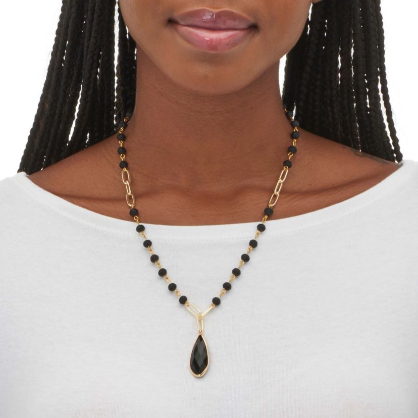 Black Crystal Goldtone Vintage-Inspired Necklace and Earring Set