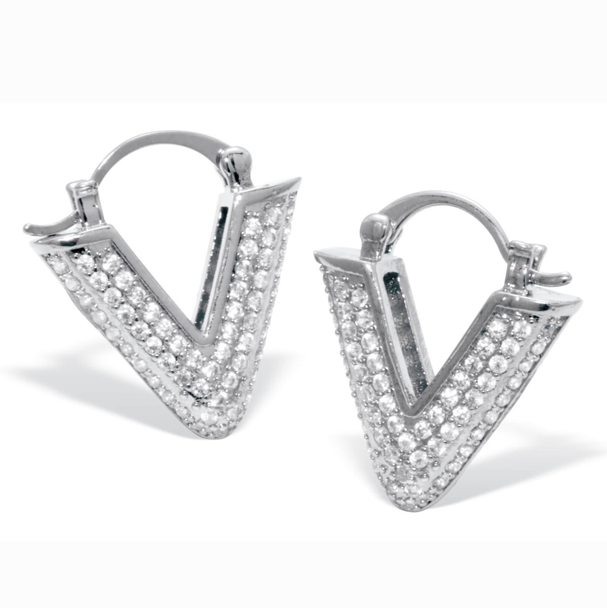 Round Pave-Style Crystal Silvertone V-Hoop Earrings
