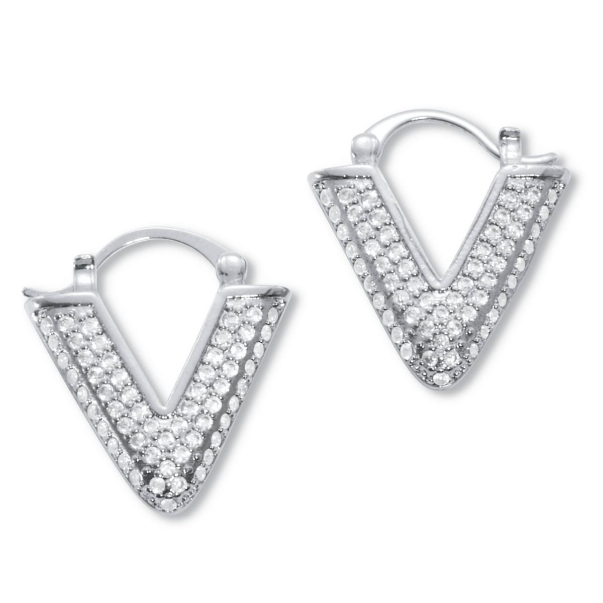 Round Pave-Style Crystal Silvertone V-Hoop Earrings