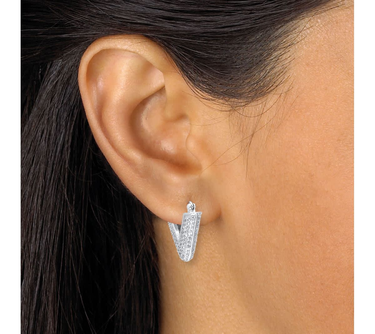 Round Pave-Style Crystal Silvertone V-Hoop Earrings