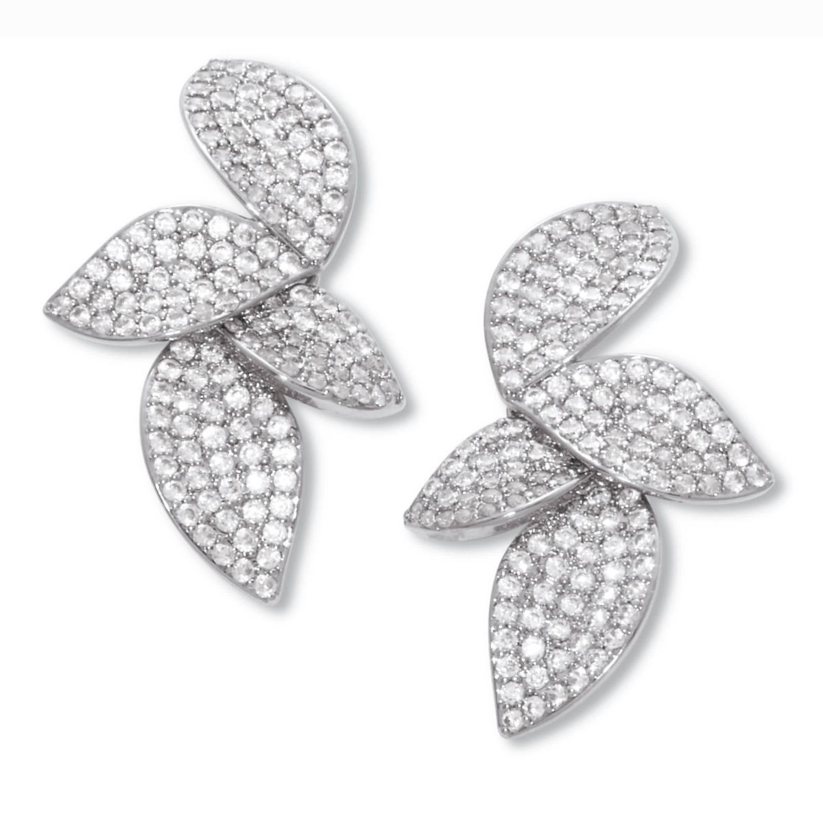 Round Pave-Style Crystal Silvertone Drop Flower Shape Earrings