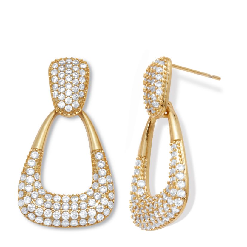 Round Pave-Style Crystal Goldtone Chic Drop Earrings