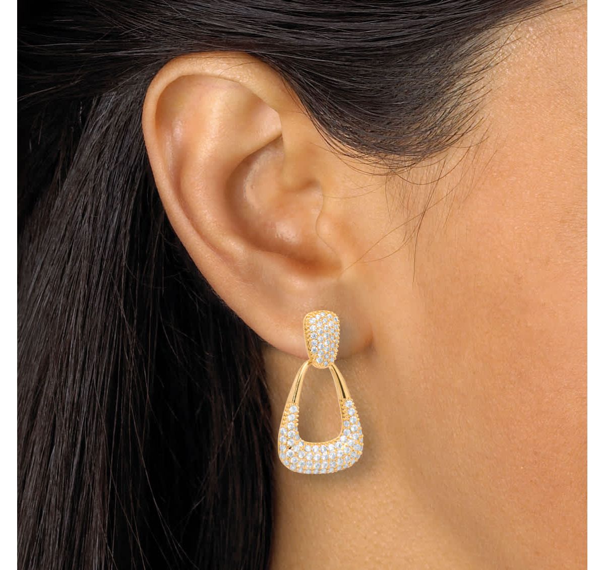Round Pave-Style Crystal Goldtone Chic Drop Earrings