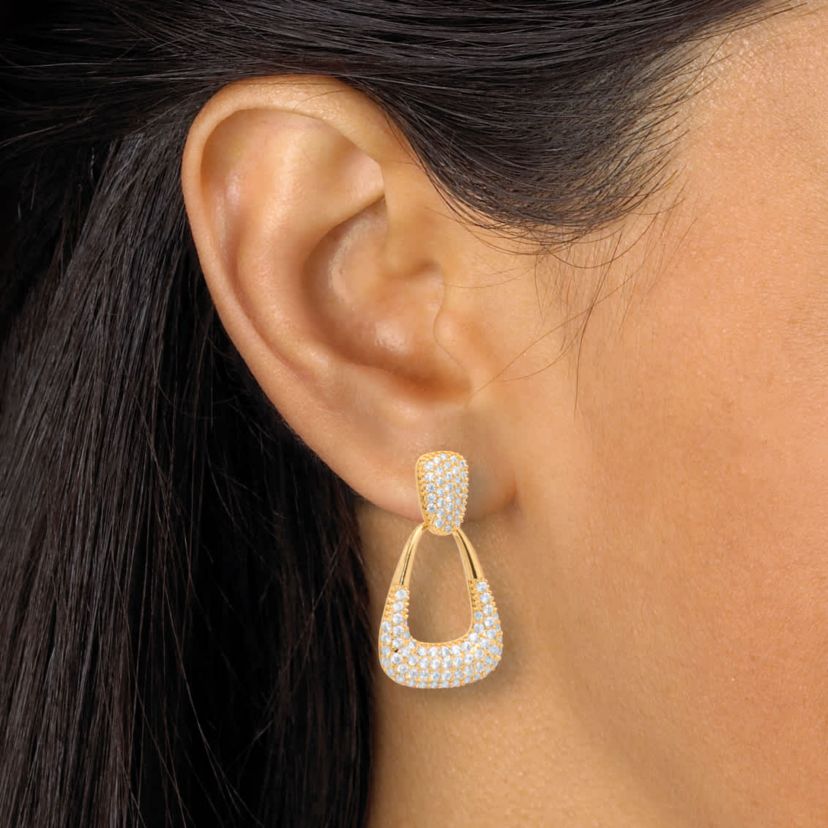 Round Pave-Style Crystal Goldtone Chic Drop Earrings
