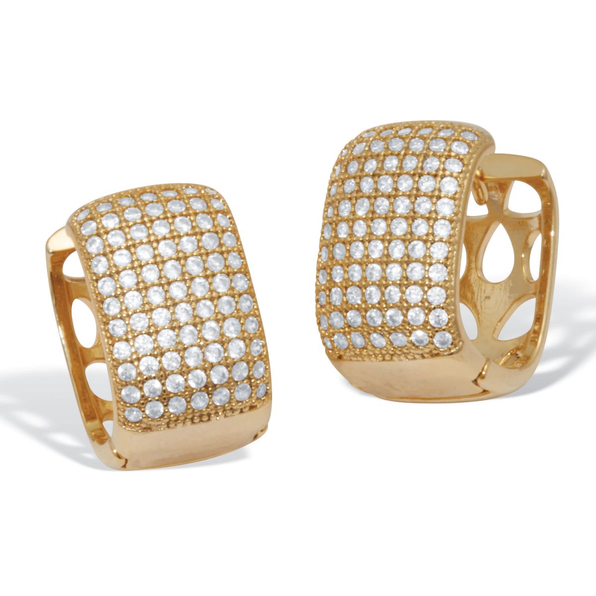 Crystal Micro-Pave Style Goldtone Huggie Earrings