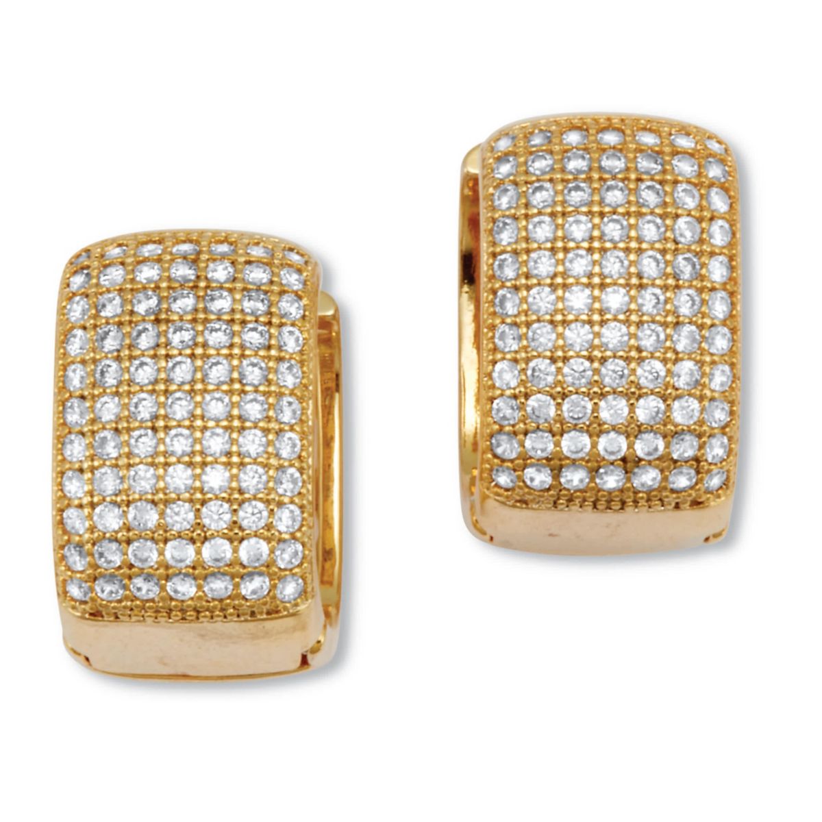 Crystal Micro-Pave Style Goldtone Huggie Earrings