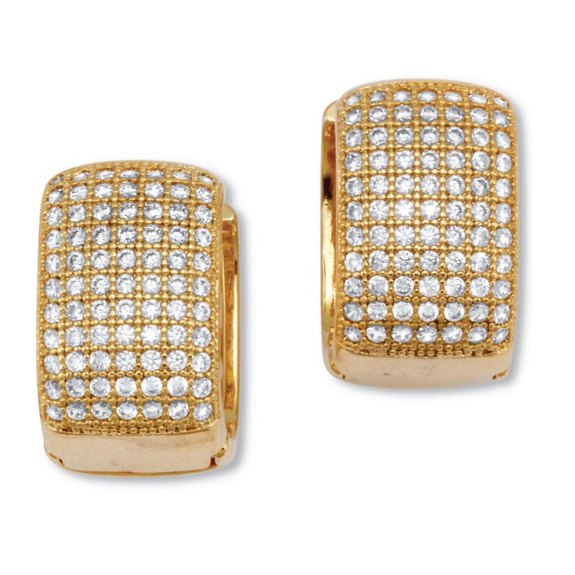 Crystal Micro-Pave Style Goldtone Huggie Earrings