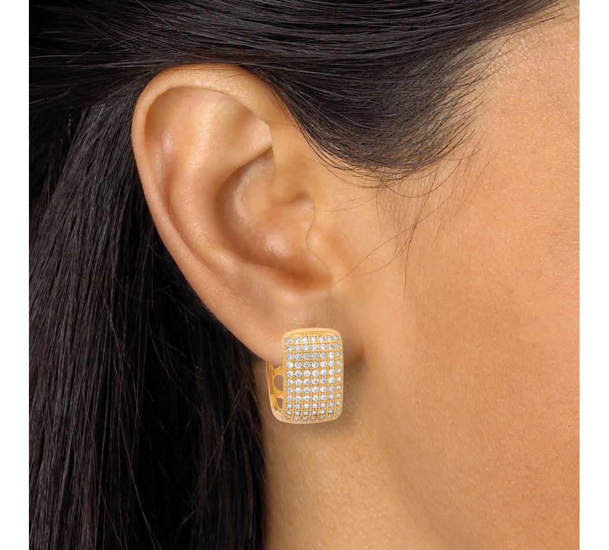 Crystal Micro-Pave Style Goldtone Huggie Earrings