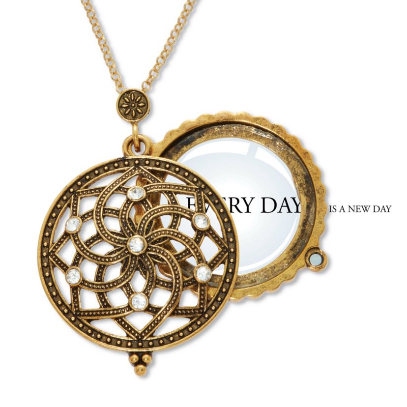 Mandala Flower Magnifying Glass Goldtone Pendant Necklace 23-inch