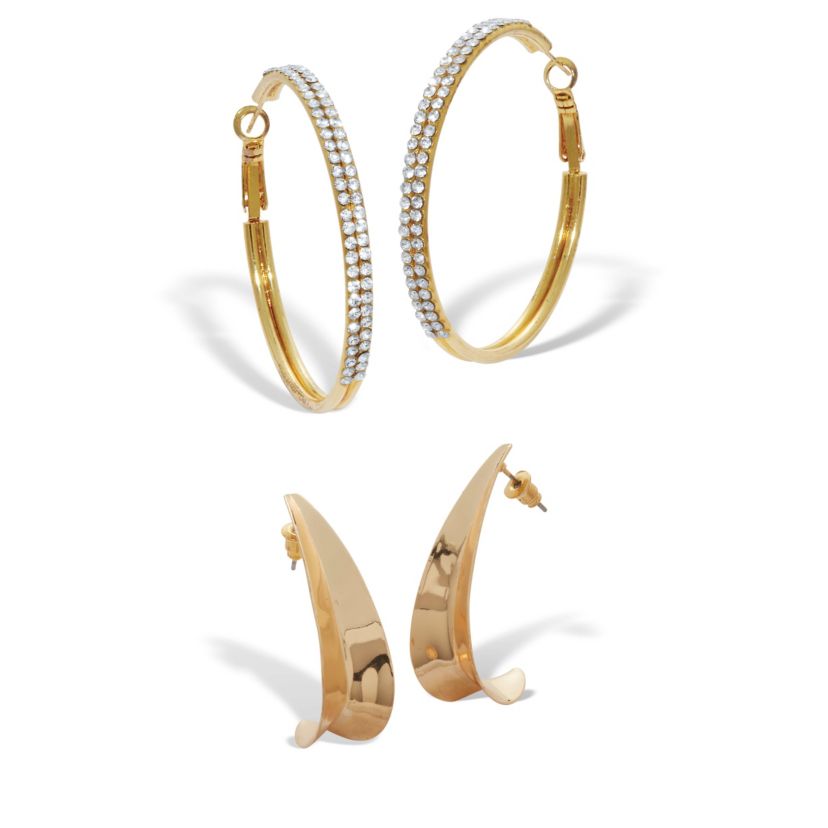 2-Pair Yellow Gold Ion-Plated Stainless Steel Hoop Earrings