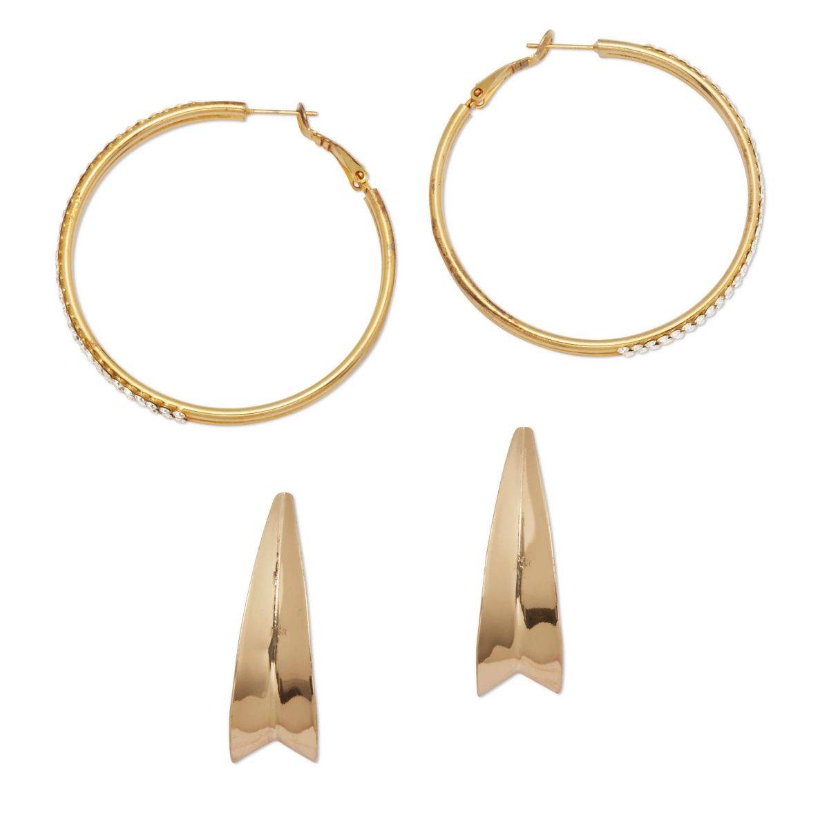 2-Pair Yellow Gold Ion-Plated Stainless Steel Hoop Earrings