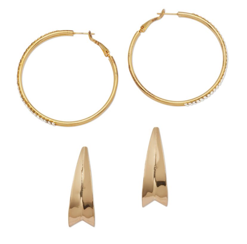 2-Pair Yellow Gold Ion-Plated Stainless Steel Hoop Earrings