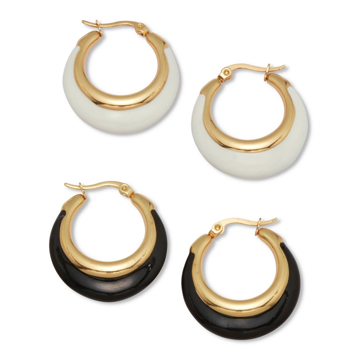 Yellow Gold Ion-Plated Eclipse 2-Set Hoop Earrings