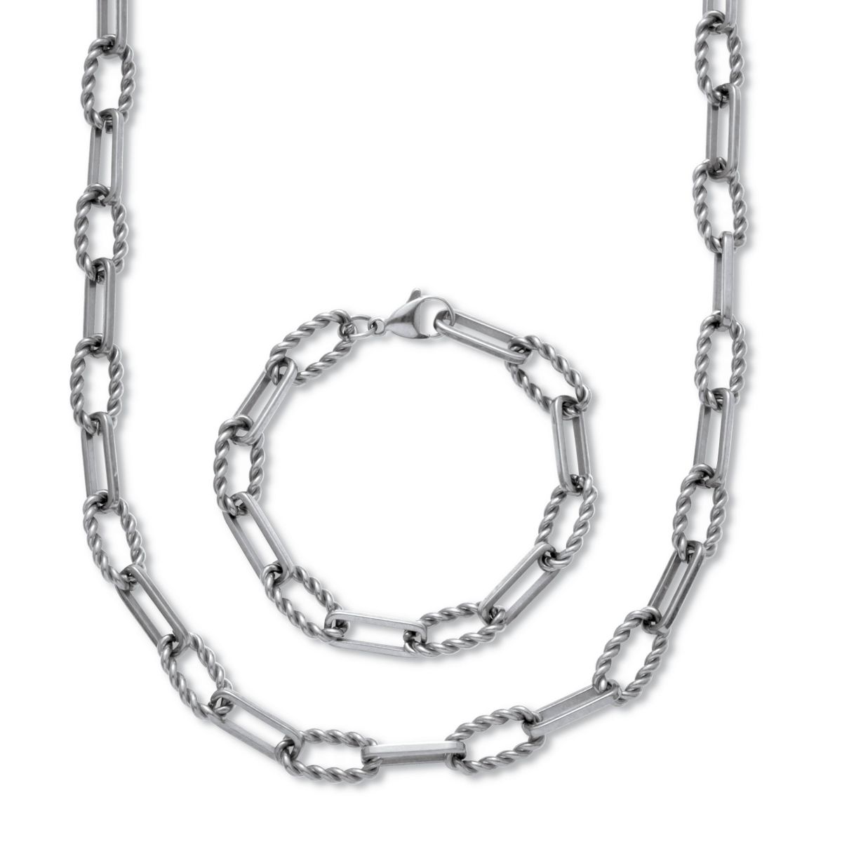 Necklace and Bracelet Stainless Steel Paperclip Chain Jewelry Set