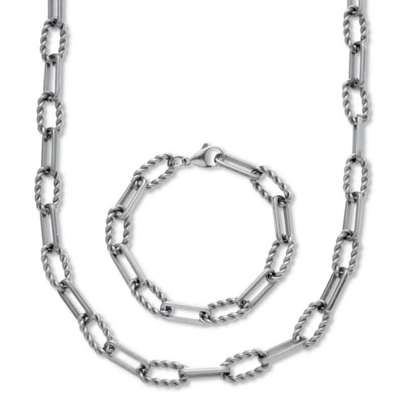 Necklace and Bracelet Stainless Steel Paperclip Chain Jewelry Set
