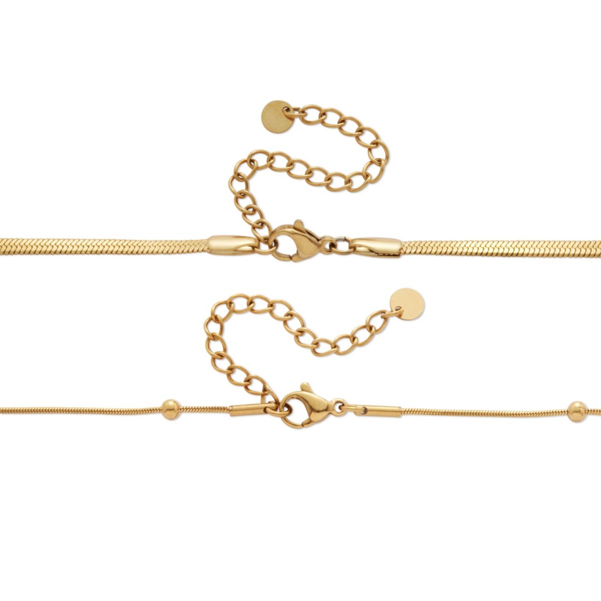 2-Pair Gold Ion-Plated Stainless Steel Crystal Necklace Set 15.5 inch