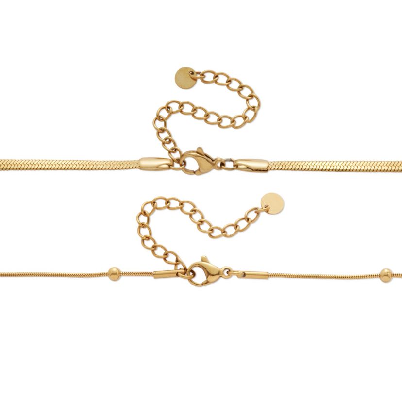 2-Pair Gold Ion-Plated Stainless Steel Crystal Necklace Set 15.5 inch