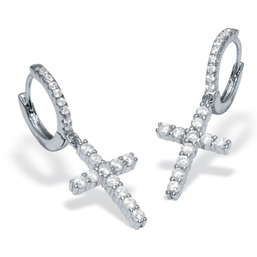 .54 TCW Cubic Zirconia Cross Chram SilvertoneEarrings