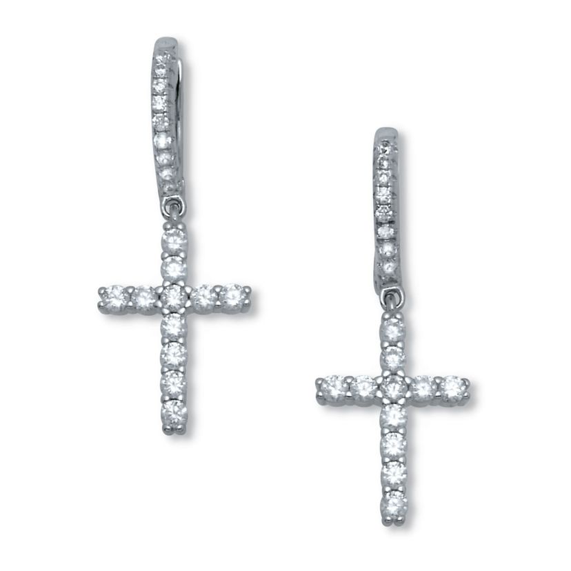 .54 TCW Cubic Zirconia Cross Chram SilvertoneEarrings