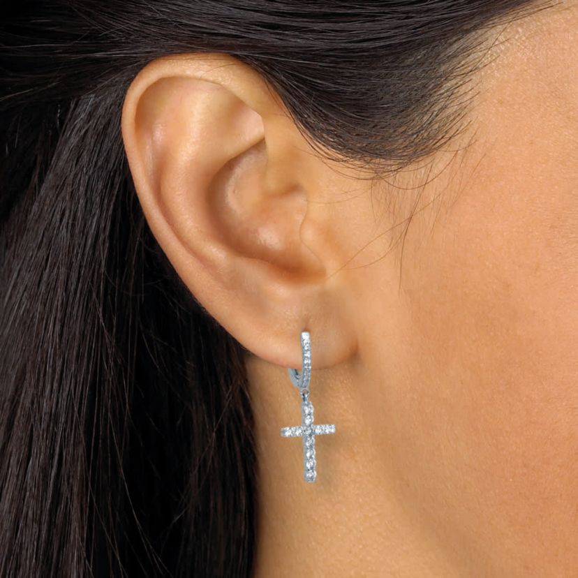 .54 TCW Cubic Zirconia Cross Chram SilvertoneEarrings