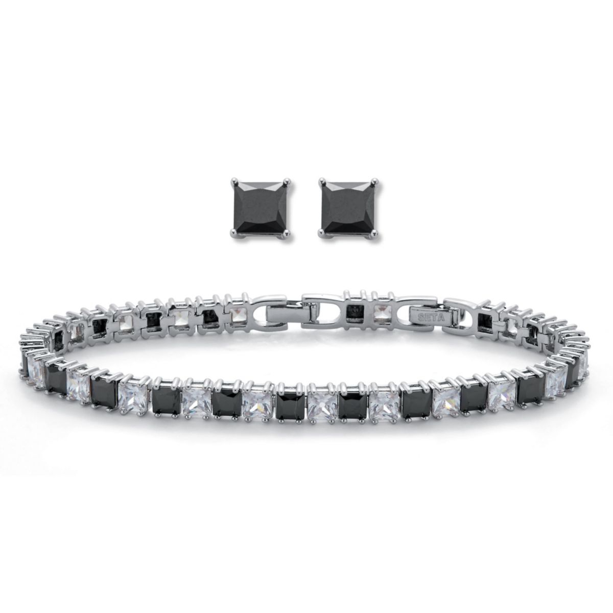 10.75 TCW Princess Cut Cubic Zirconia Tennis Bracelet and Earring Set