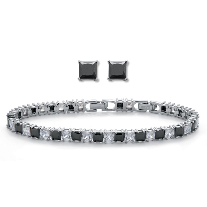 10.75 TCW Princess Cut Cubic Zirconia Tennis Bracelet and Earring Set