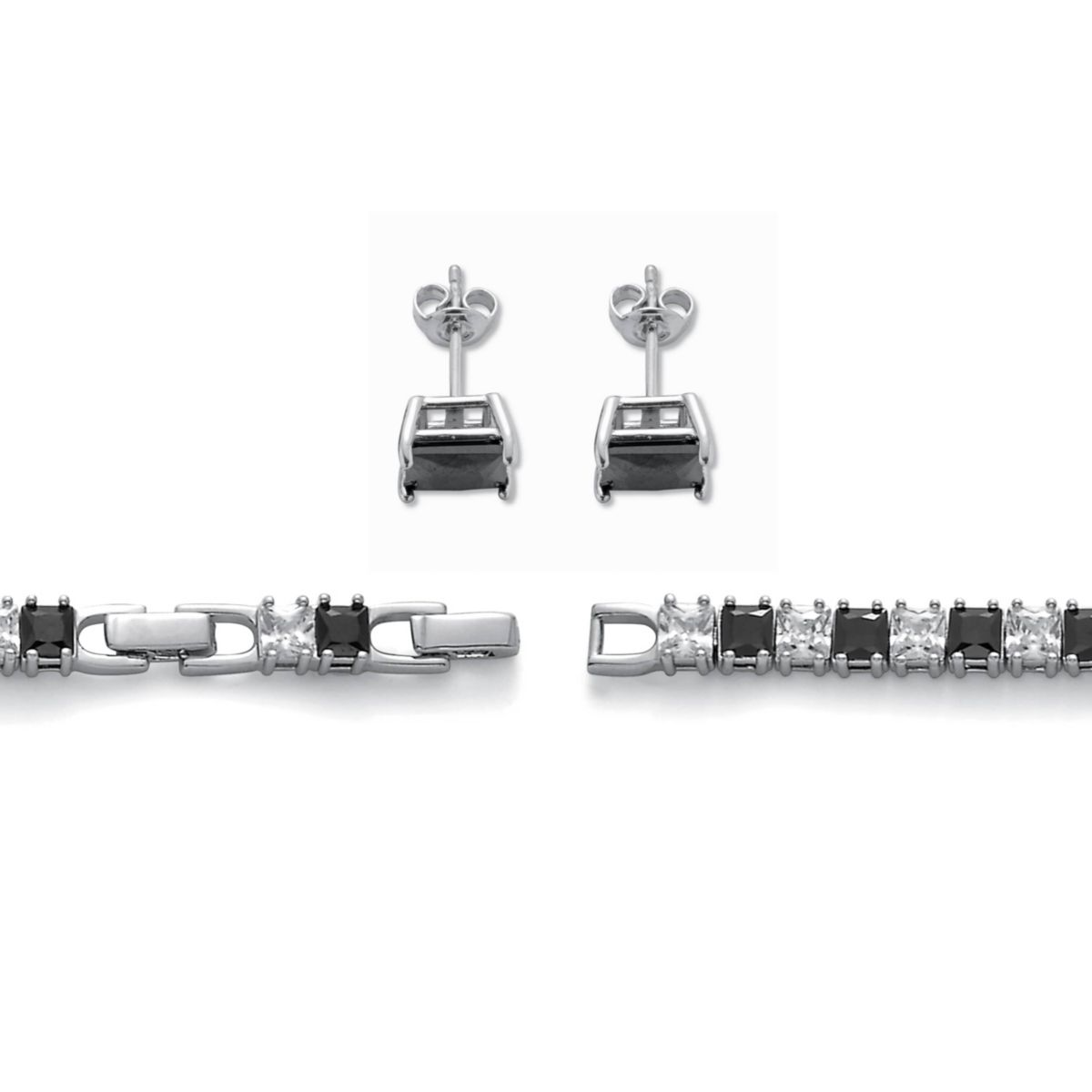 10.75 TCW Princess Cut Cubic Zirconia Tennis Bracelet and Earring Set