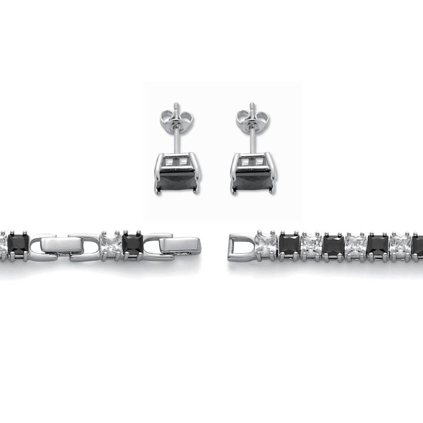 10.75 TCW Princess Cut Cubic Zirconia Tennis Bracelet and Earring Set