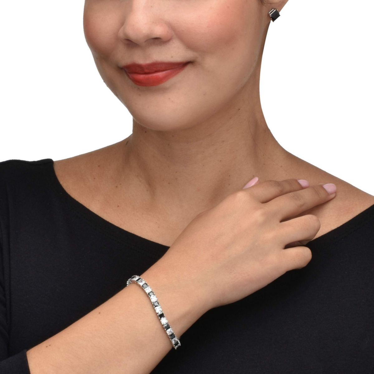 10.75 TCW Princess Cut Cubic Zirconia Tennis Bracelet and Earring Set