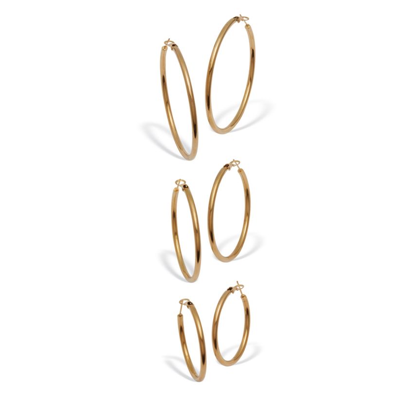 3 Pair Gold Ion-Plated Stainless Steel Hoop Earrings