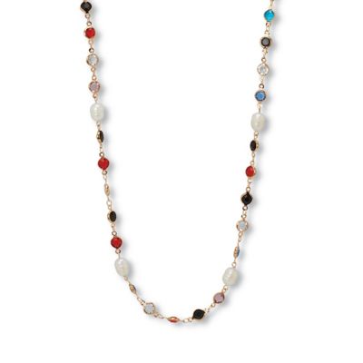 Seta Jewelry Colorful Crystal and Pearl Gold Ion-Plated Long Necklace, 40 Inches, Red