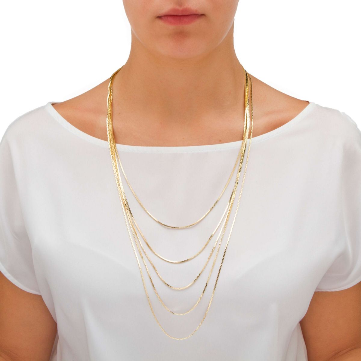 Multi-Strand Cobra-Link Waterfall Necklace in Yellow Goldtone 30"