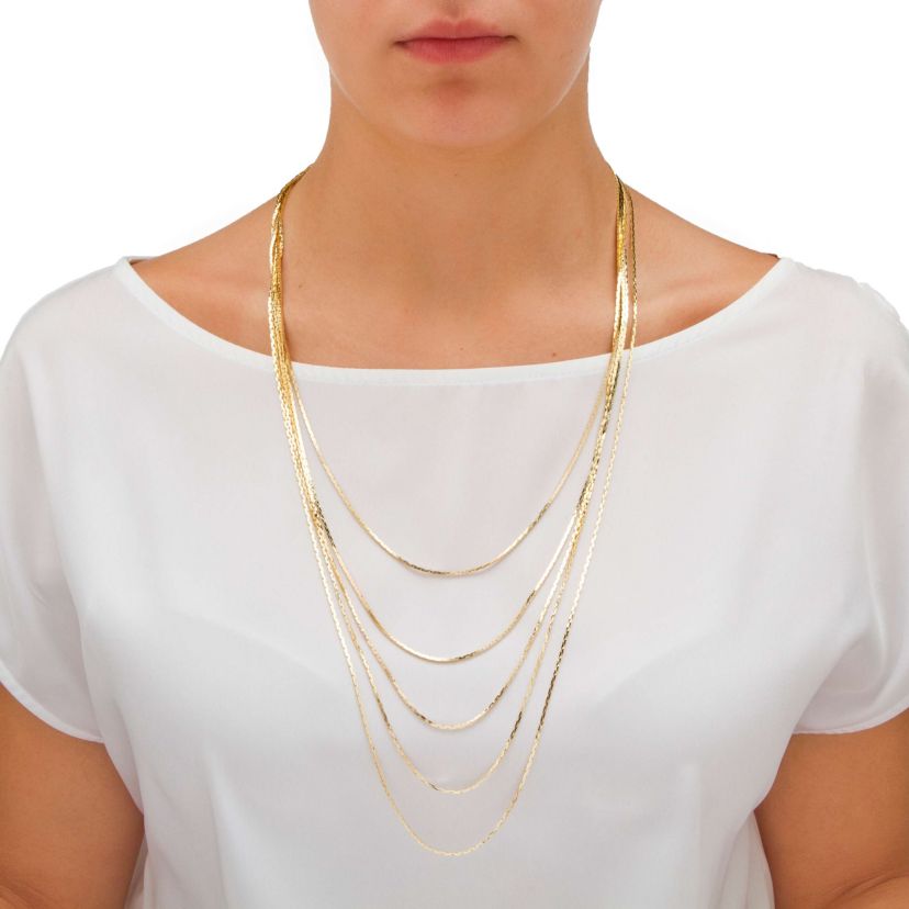 Multi-Strand Cobra-Link Waterfall Necklace in Yellow Goldtone 30"