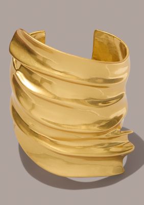 Donna Karan New York Gold Plated 24K Wide Folded Metal Cuff Bracelet