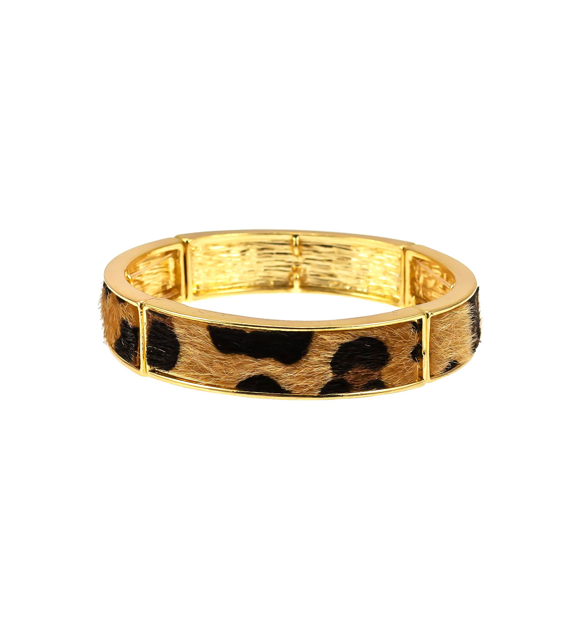 Gold Tone Leopard Printed Metal Bracelet