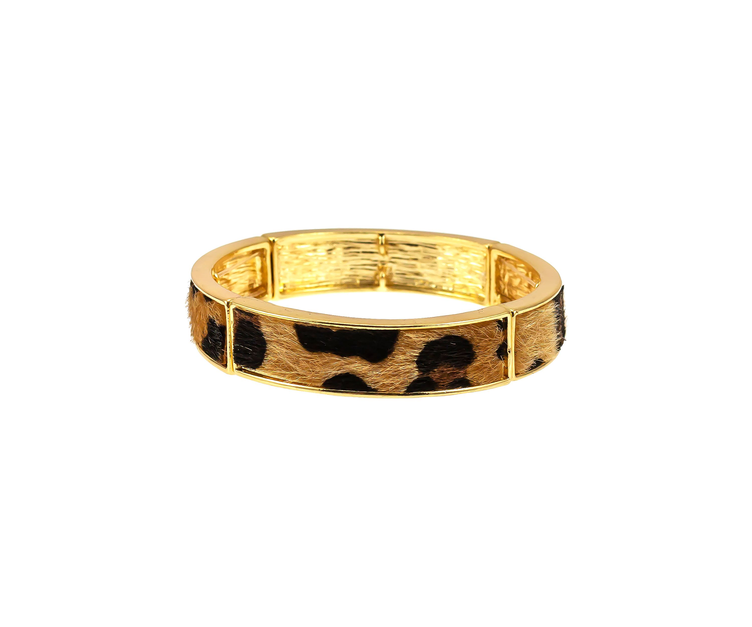 Gold Tone Leopard Printed Metal Bracelet