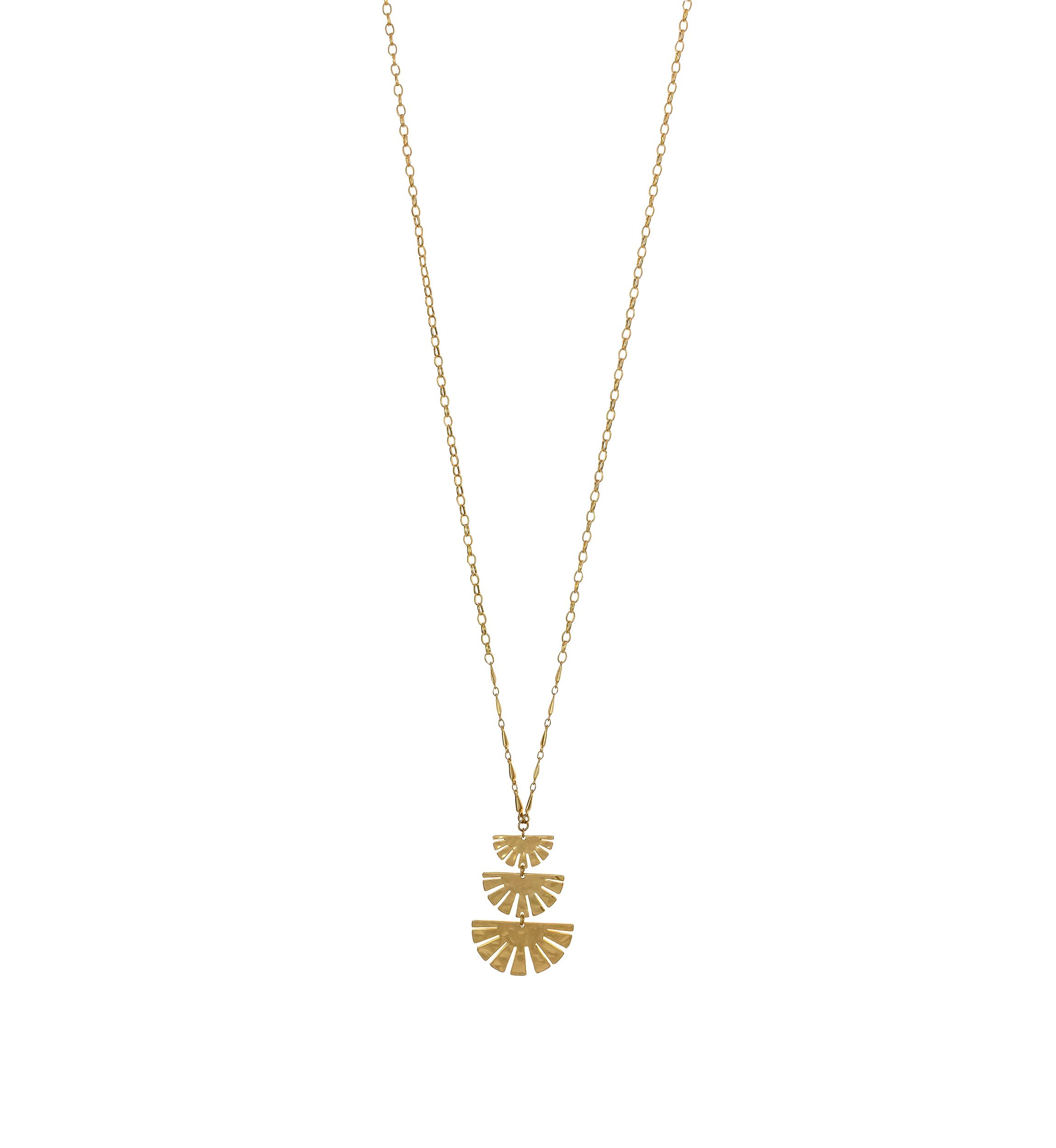 Gold Tone 32 Triple Graduated Fan Pendant On Chain Necklace