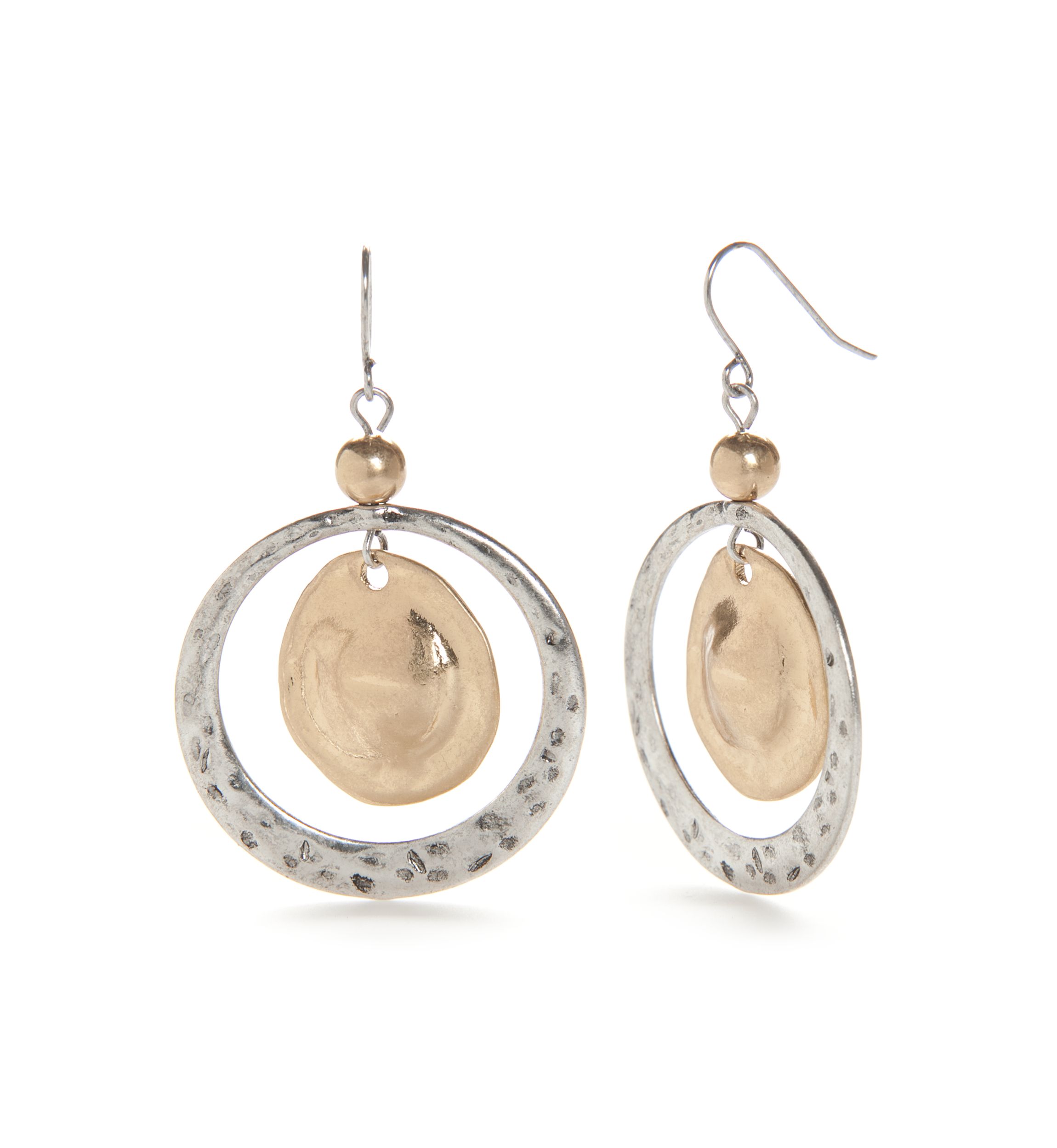 Two-Tone Casual Metal Open Ring Drop Earrings