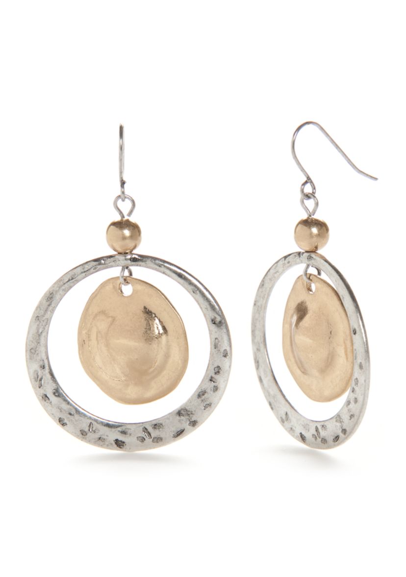 Two-Tone Casual Metal Open Ring Drop Earrings