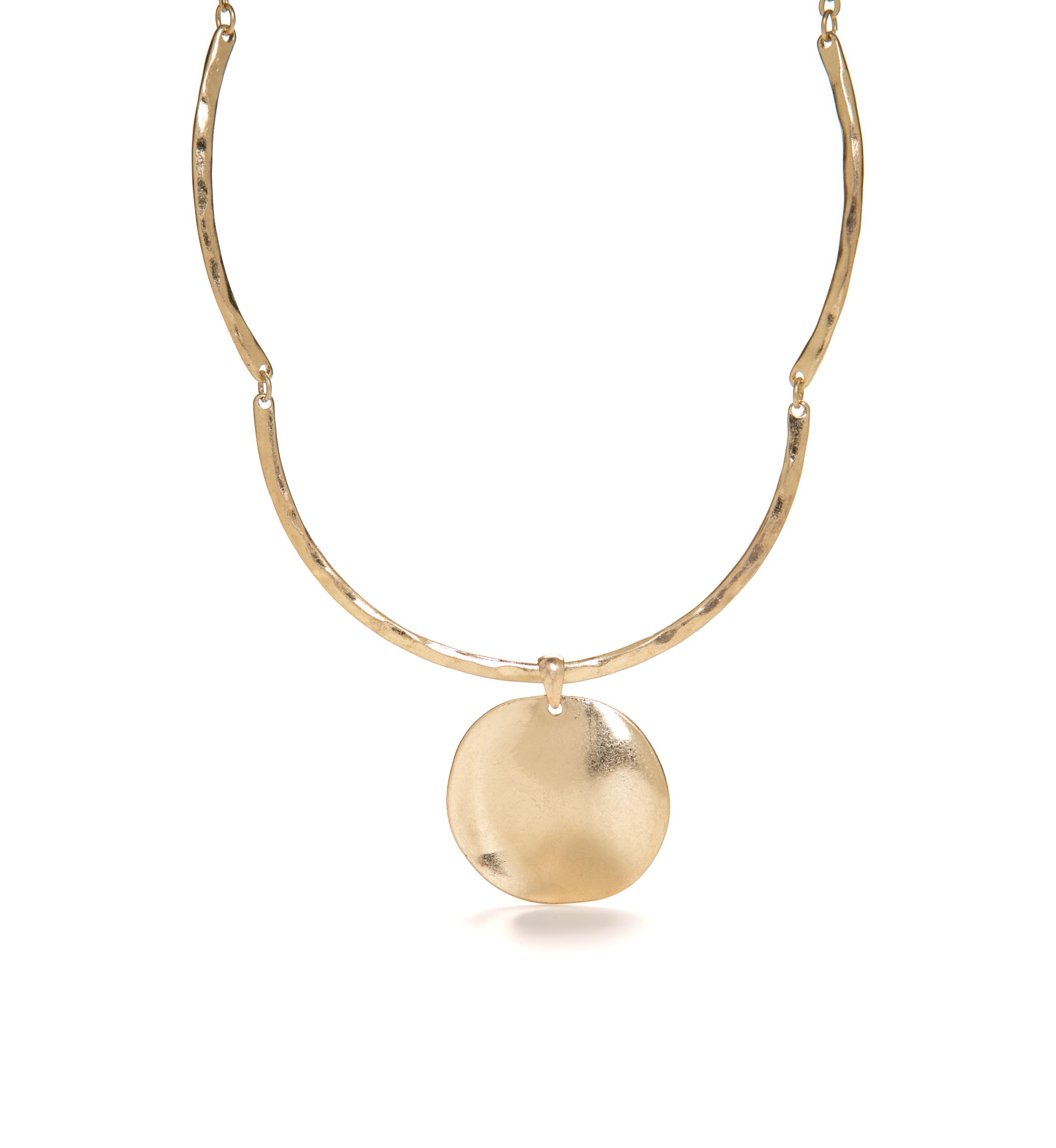 Gold-Tone Round Disc Drop Collar Necklace