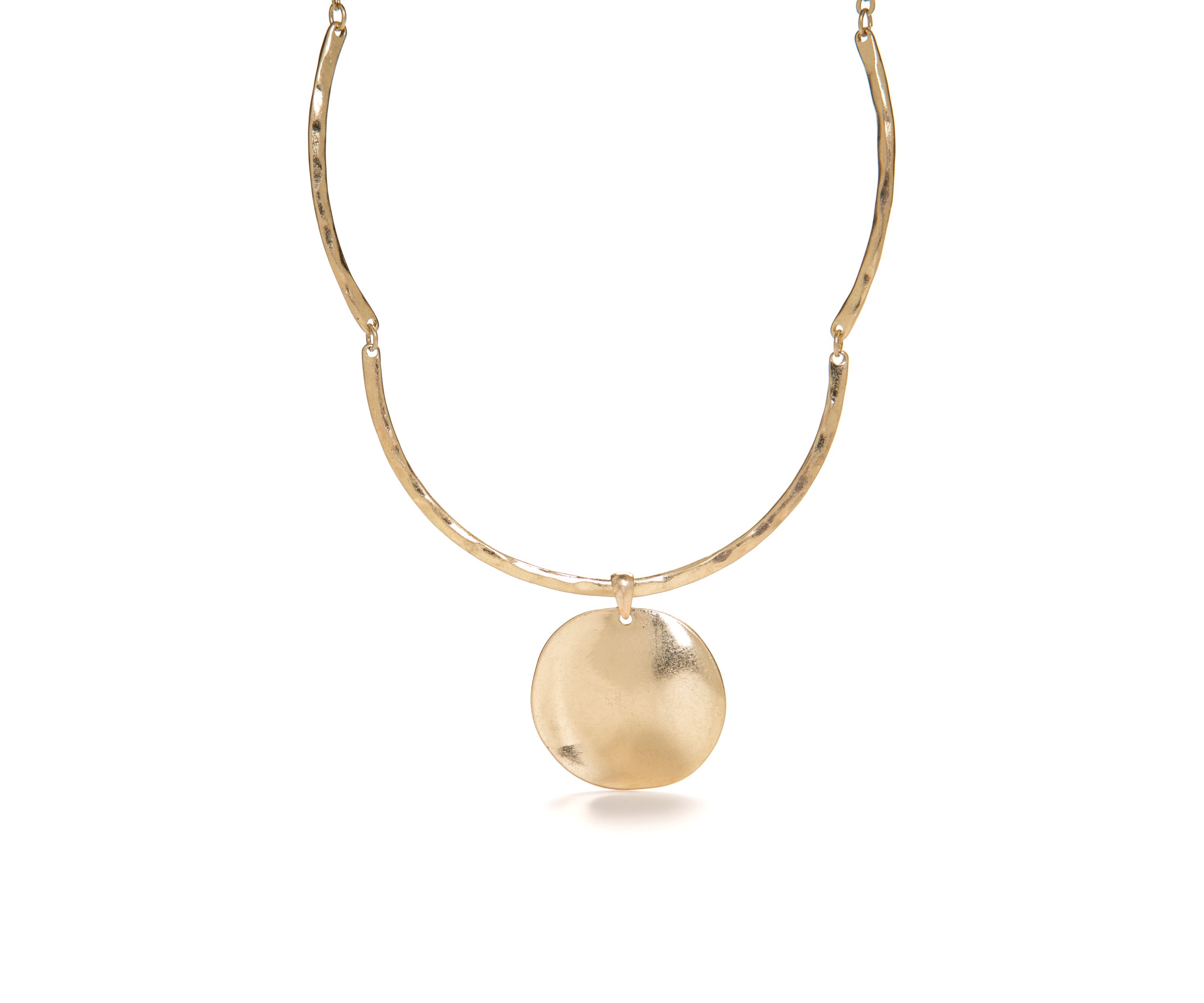 Gold-Tone Round Disc Drop Collar Necklace