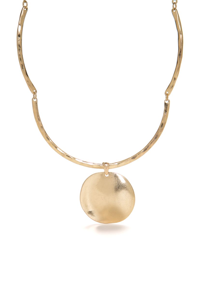 Gold-Tone Round Disc Drop Collar Necklace